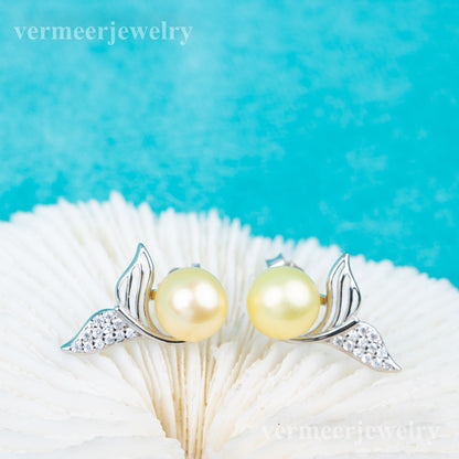 e010817 S925 pearl earring 925 sterling silver DIY 7-8mm Natural Freshwater pearl stud earring for women