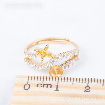 r010832 DIY 7-8mm Natural Freshwater pearl Ring accessory 925 sterling silver Adjustable size engagement jewelry ring for women