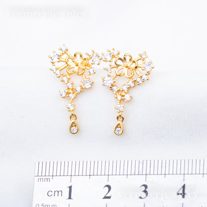 e010718 S925 pearl earring 925 sterling silver DIY 7-8mm Natural Freshwater pearl stud earring for women