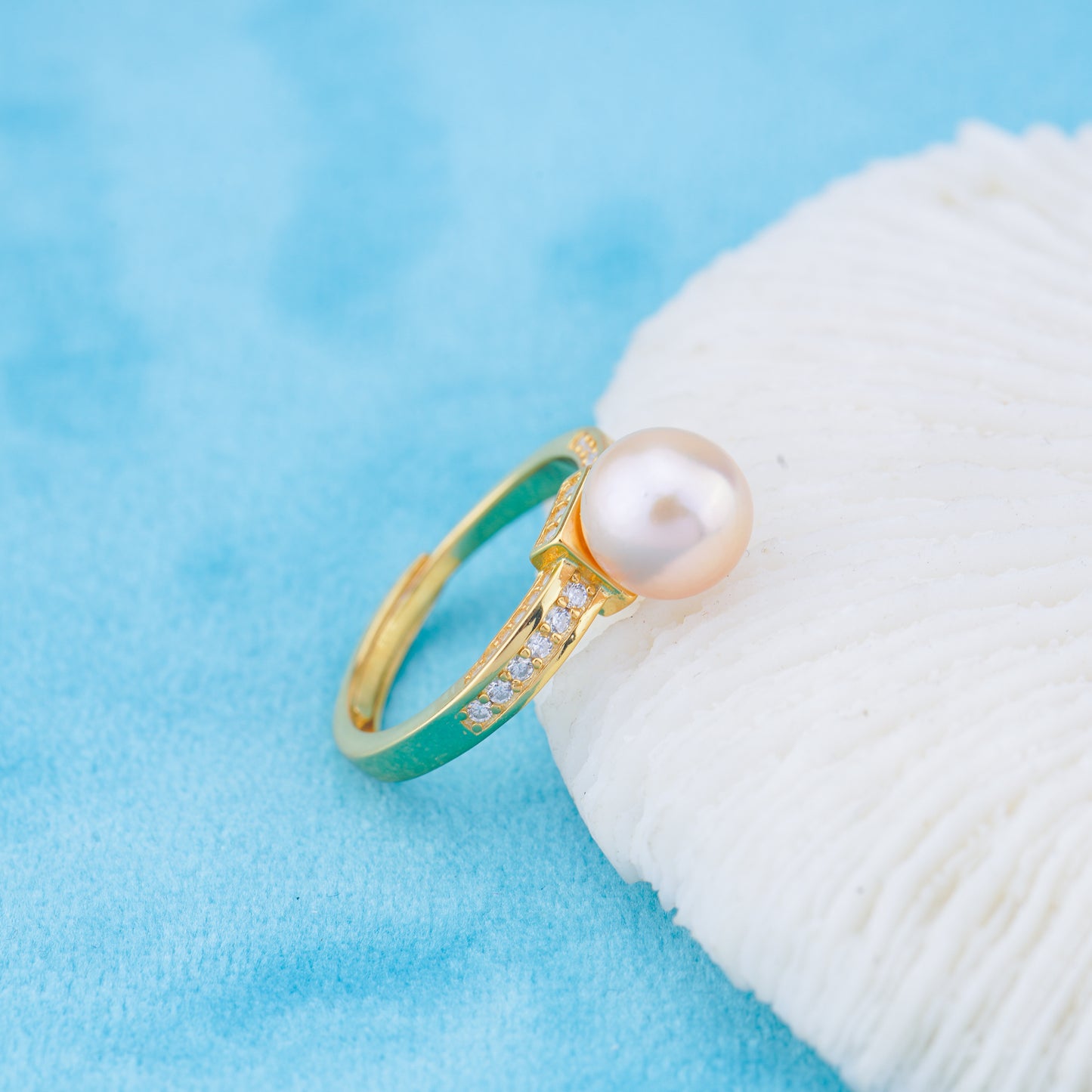r010961 DIY 6-8mm Natural Freshwater pearl Ring accessory 925 sterling silver Adjustable size engagement jewelry ring for women