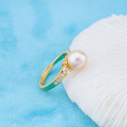r010961 DIY 6-8mm Natural Freshwater pearl Ring accessory 925 sterling silver Adjustable size engagement jewelry ring for women