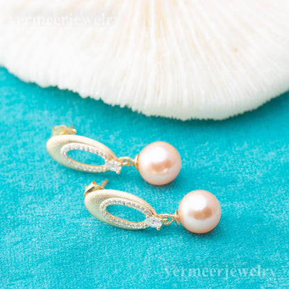 e010827S925 pearl earring 925 sterling silver DIY 7-8mm Natural Freshwater pearl stud earring for women