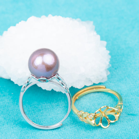re010850DIY 9-11mm Natural Freshwater pearl Ring accessory 925 sterling silver Adjustable size engagement jewelry ring for women