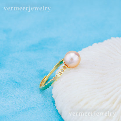 r010917 DIY 6-8mm Natural Freshwater pearl Ring accessory 925 sterling silver Adjustable size engagement jewelry ring for women
