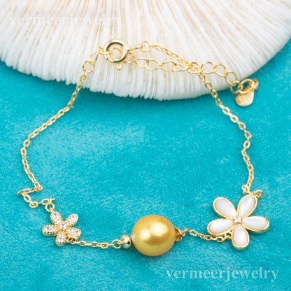 b010219 DIY 7-8mm Natural Freshwater pearl bracelet accessory 925 sterling silver adjustable bangle for women