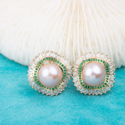 e010793 S925 pearl earring 925 sterling silver DIY 7-8mm Natural Freshwater pearl stud earring for women