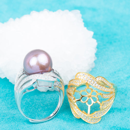 re010853DIY 9-11mm Natural Freshwater pearl Ring accessory 925 sterling silver Adjustable size engagement jewelry ring for women