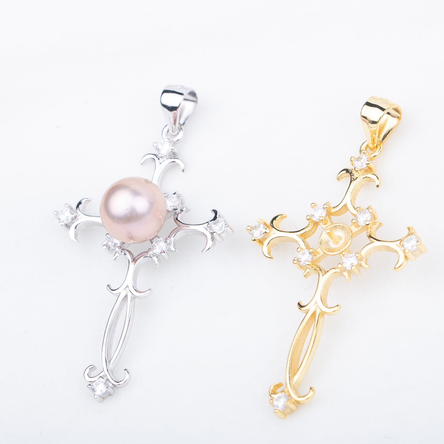 P010876 DIY 5-8mm Natural Freshwater pearl pendant 925 sterling silver cross shape necklace for women halloween jewelry