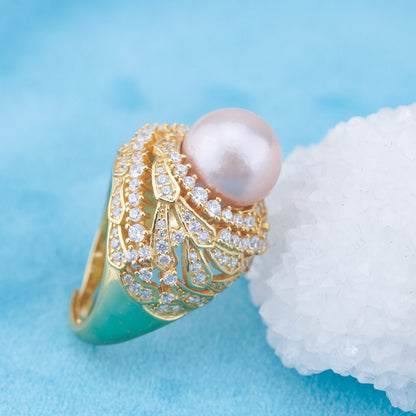 re010958 DIY 9-11mm Natural Freshwater pearl Ring accessory 925 sterling silver Adjustable size engagement ring for women