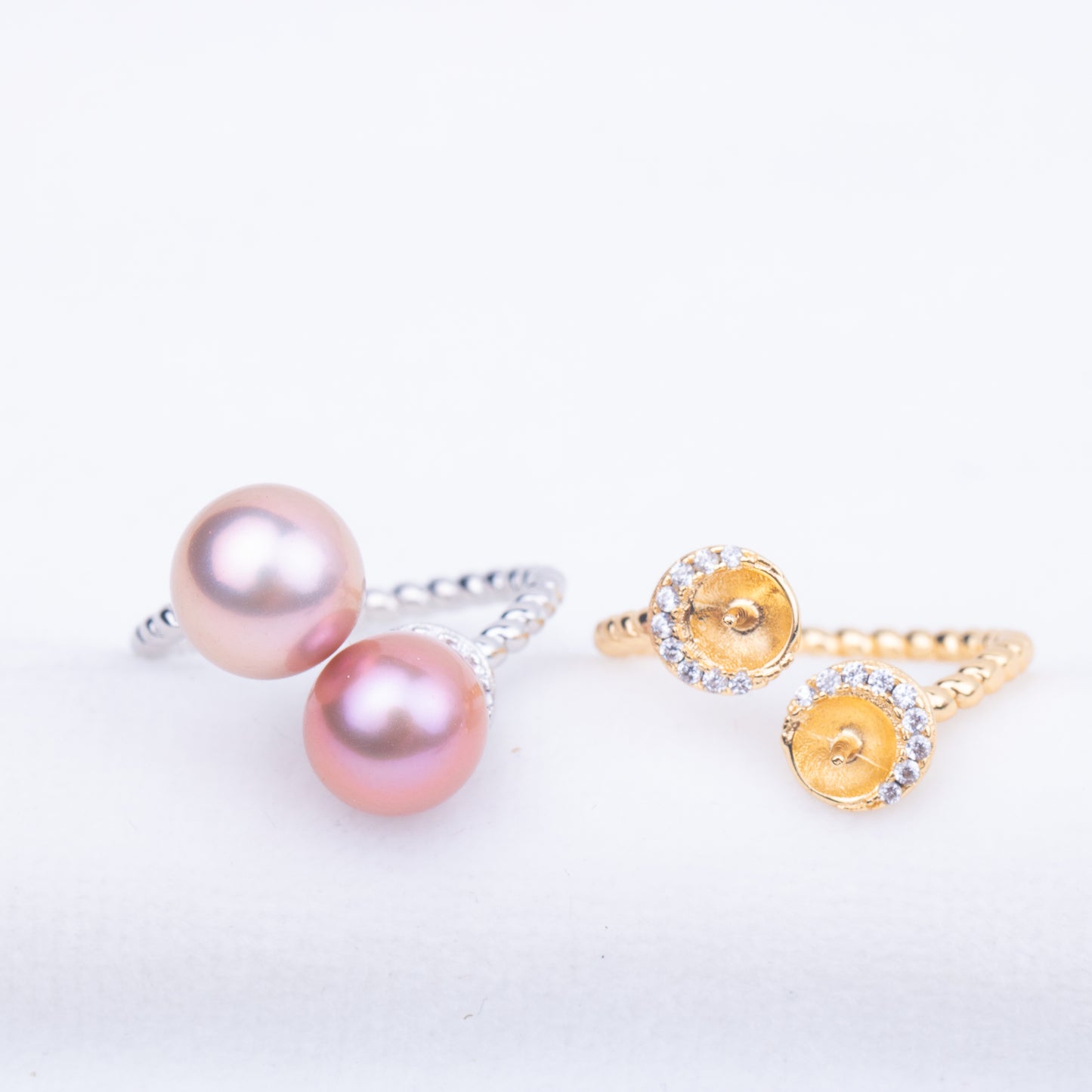 r010758 DIY 7-8mm Natural Freshwater pearl Ring accessory 925 sterling silver Adjustable size engagement jewelry ring for women