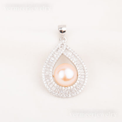 Pe010787 DIY 9-12mm Natural Freshwater pearl pendant accessory 925 sterling silver engagement jewelry necklace for women