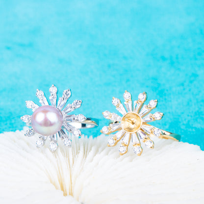 r010839 DIY 7-8mm Natural Freshwater pearl Ring accessory 925 sterling silver Adjustable size engagement jewelry ring for women