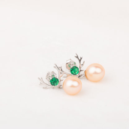 e010681 S925 pearl earring 925 sterling silver DIY 7-8mm Natural Freshwater pearl stud earring for women