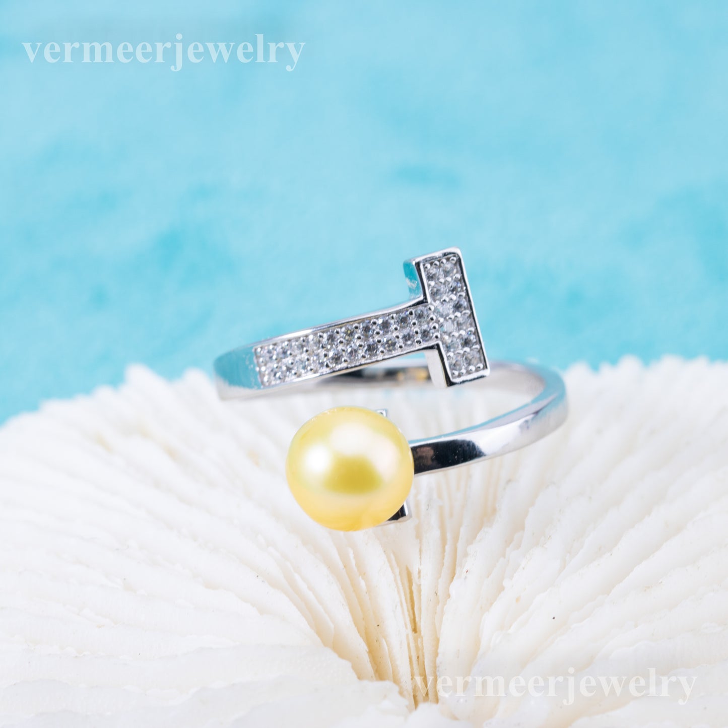 r010892 DIY 6-8mm Natural Freshwater pearl Ring accessory 925 sterling silver Adjustable size engagement jewelry ring for women