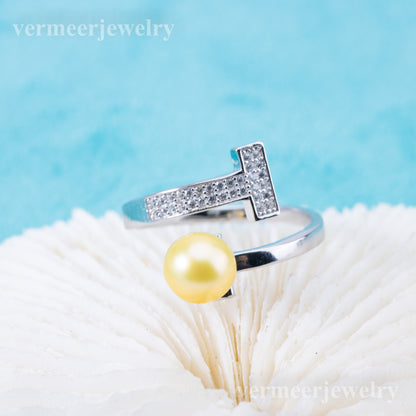 r010892 DIY 6-8mm Natural Freshwater pearl Ring accessory 925 sterling silver Adjustable size engagement jewelry ring for women