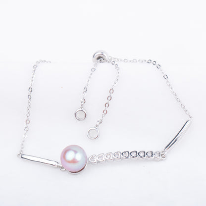 b010181  DIY 7-8mm Natural Freshwater pearl bracelet accessory 925 sterling silver adjustable chain bracelet for women