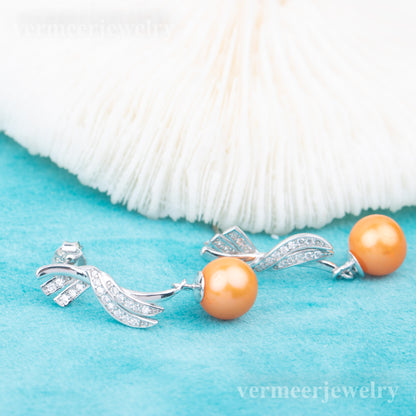 e010762 S925 pearl earring 925 sterling silver DIY 7-8mm Natural Freshwater pearl stud earring for women