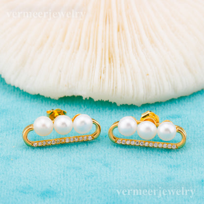 e010871 S925 pearl earring 925 sterling silver DIY 3-4mm Natural Freshwater pearl stud earring for women