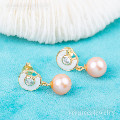 e010803 S925 pearl earring 925 sterling silver DIY 7-8mm Natural Freshwater pearl stud earring for women