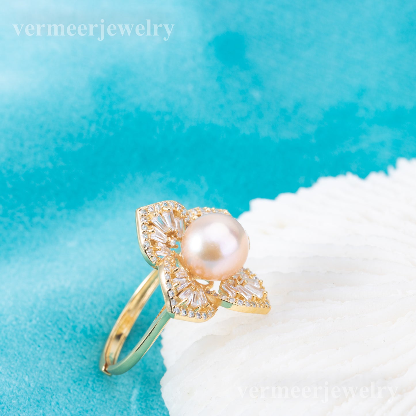 r010878 DIY 6-8mm Natural Freshwater pearl Ring accessory 925 sterling silver Adjustable size engagement jewelry ring for women