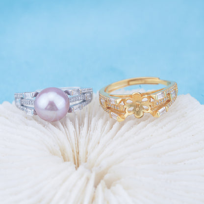 r010948 DIY 6-8mm Natural Freshwater pearl Ring accessory 925 sterling silver Adjustable size engagement jewelry ring for women