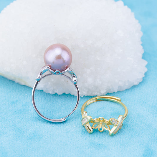 re010936 DIY 9-11mm Natural Freshwater pearl Ring accessory 925 sterling silver Adjustable size engagement ring for women