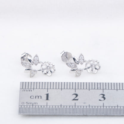 e010754 S925 pearl earring 925 sterling silver DIY 7-8mm Natural Freshwater pearl stud earring for women