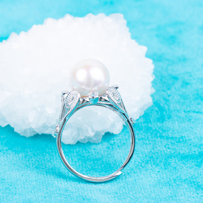 re010841DIY 9-11mm Natural Freshwater pearl Ring accessory 925 sterling silver Adjustable size engagement jewelry ring for women