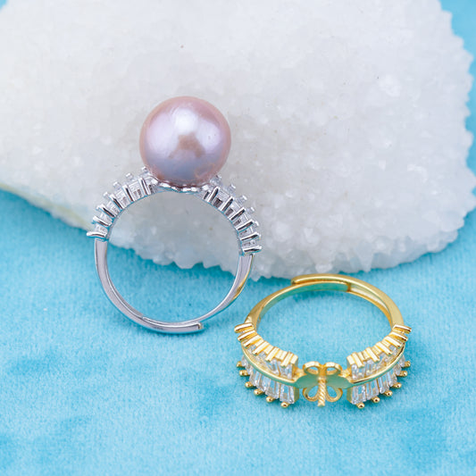 re010940 DIY 9-11mm Natural Freshwater pearl Ring accessory 925 sterling silver Adjustable size engagement ring for women
