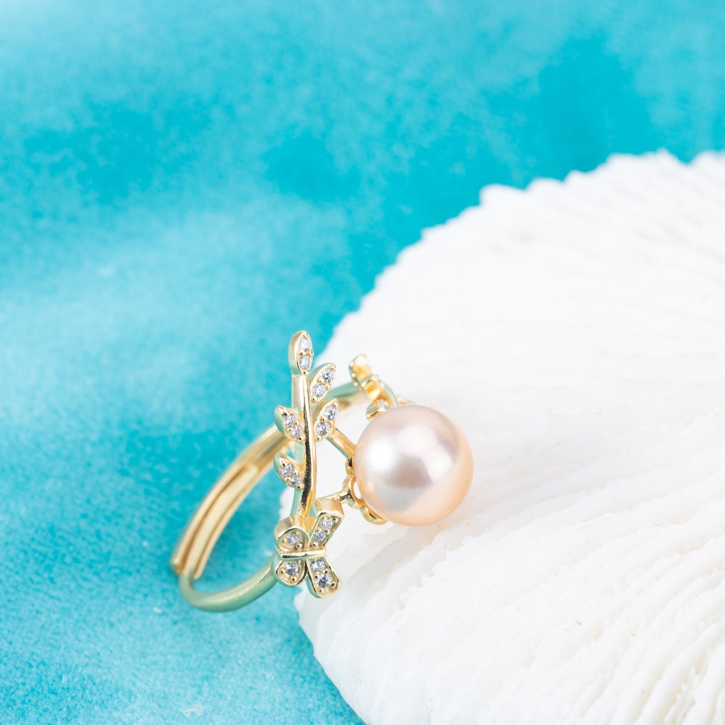 r010872  DIY 6-8mm Natural Freshwater pearl Ring accessory 925 sterling silver Adjustable size engagement jewelry ring for women