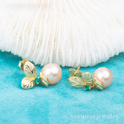 e010752 S925 pearl earring 925 sterling silver DIY 7-8mm Natural Freshwater pearl stud earring for women