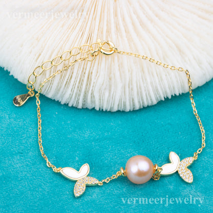 b010216  DIY 7-8mm Natural Freshwater pearl bracelet accessory 925 sterling silver adjustable chain bracelet for women