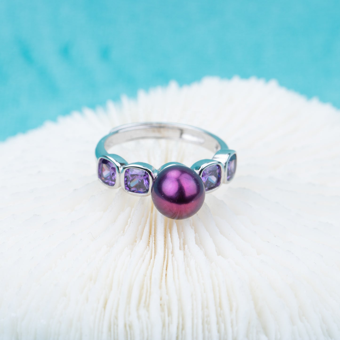 r030515 DIY 7-8mm Natural Freshwater pearl Ring accessory 925 sterling silver Adjustable size engagement jewelry ring for women