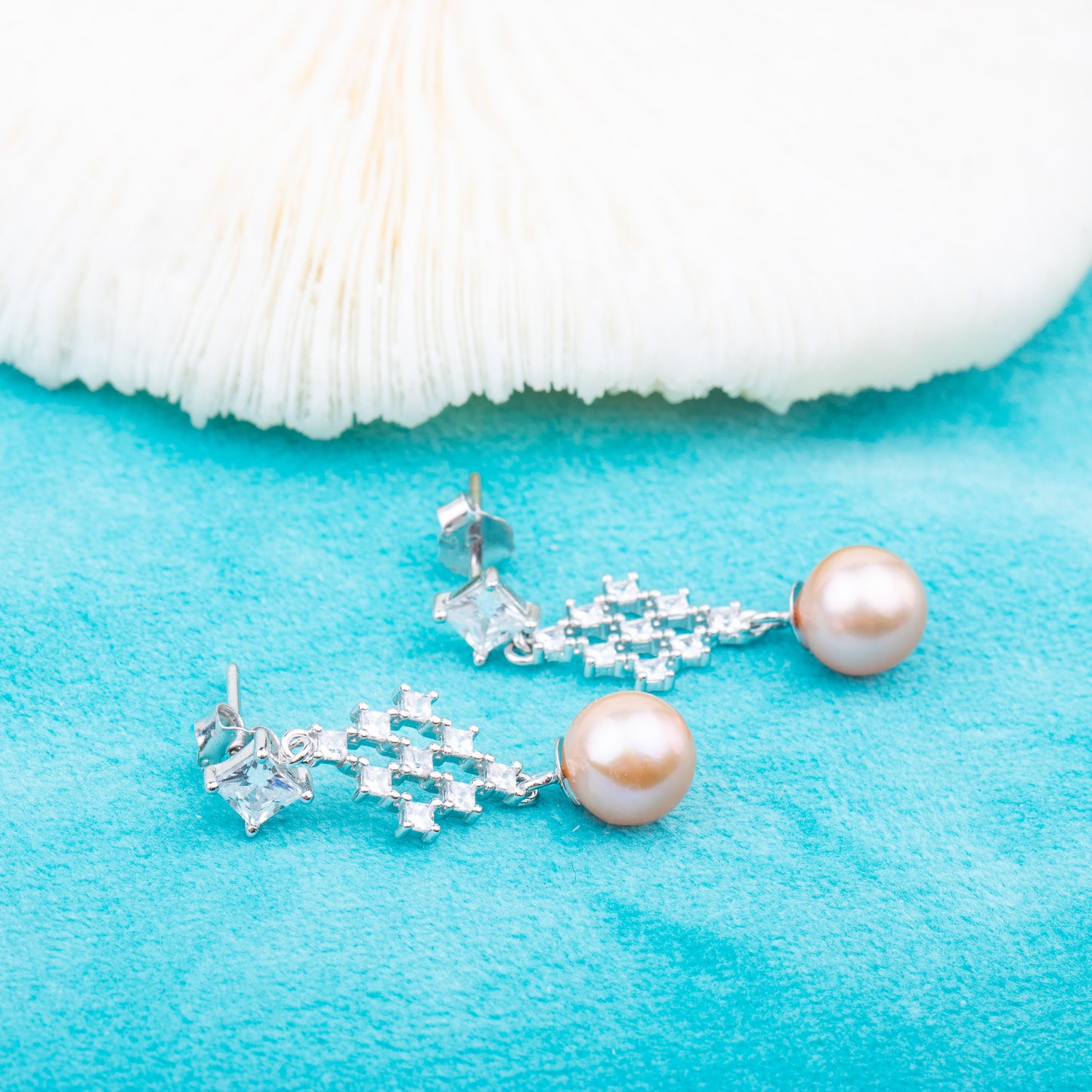 e010734 S925 pearl earring 925 sterling silver DIY 7-8mm Natural Freshwater pearl stud earring for women