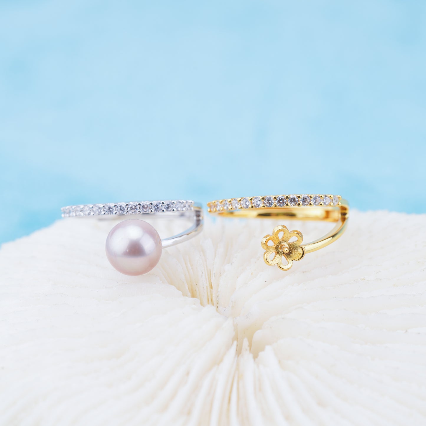 r010933 DIY 6-8mm Natural Freshwater pearl Ring accessory 925 sterling silver Adjustable size engagement jewelry ring for women