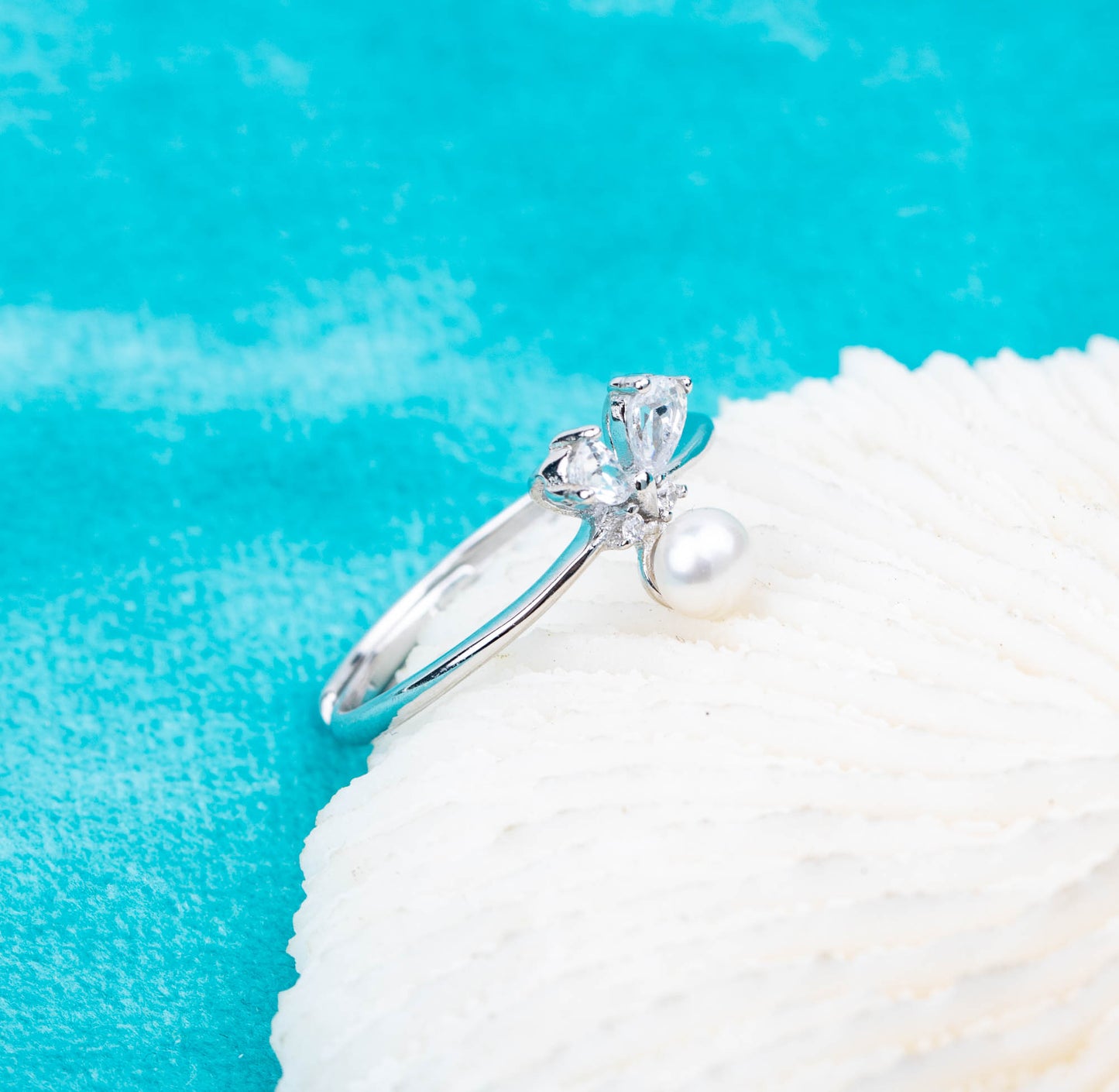 r030797 DIY 7-8mm Natural Freshwater pearl Ring accessory 925 sterling silver Adjustable size engagement jewelry ring for women