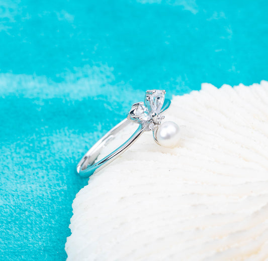 r030797 DIY 7-8mm Natural Freshwater pearl Ring accessory 925 sterling silver Adjustable size engagement jewelry ring for women