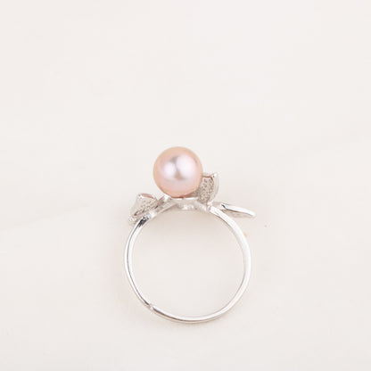r010659 DIY 7-8mm Natural Freshwater pearl Ring accessory 925 sterling silver Adjustable size engagement jewelry ring for women