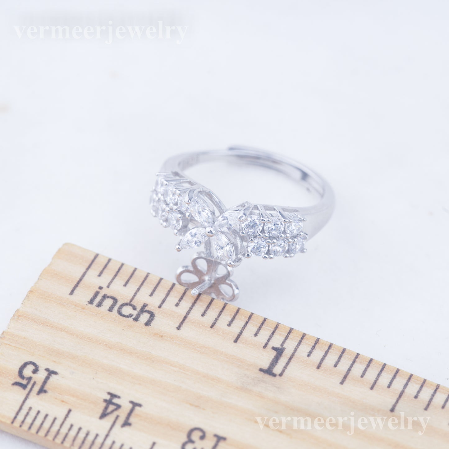 r010949 DIY 6-8mm Natural Freshwater pearl Ring accessory 925 sterling silver Adjustable size engagement jewelry ring for women