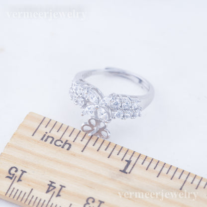 r010949 DIY 6-8mm Natural Freshwater pearl Ring accessory 925 sterling silver Adjustable size engagement jewelry ring for women