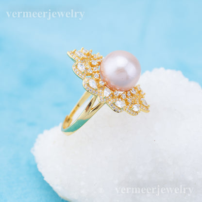 re010943 DIY 9-11mm Natural Freshwater pearl Ring accessory 925 sterling silver Adjustable size engagement ring for women
