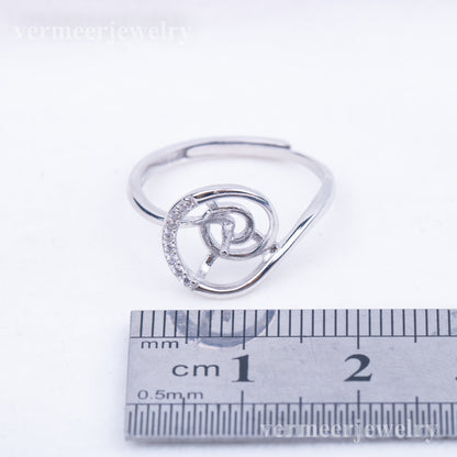 r010759 DIY 7-8mm Natural Freshwater pearl Ring accessory 925 sterling silver Adjustable size engagement jewelry ring for women