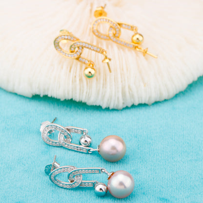 e010855 S925 pearl earring 925 sterling silver DIY 7-8mm Natural Freshwater pearl stud earring for women