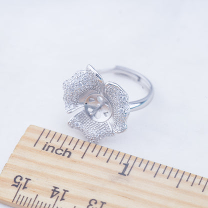 re010956 DIY 9-11mm Natural Freshwater pearl Ring accessory 925 sterling silver Adjustable size engagement ring for women