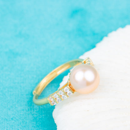 r010851 DIY 7-8mm Natural Freshwater pearl Ring accessory 925 sterling silver Adjustable size engagement jewelry ring for women