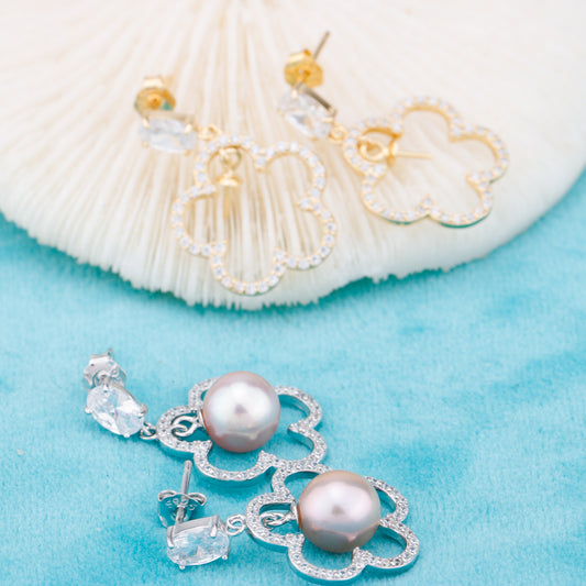 e010899 S925 pearl earring 925 sterling silver DIY 7-8mm Natural Freshwater pearl stud earring for women