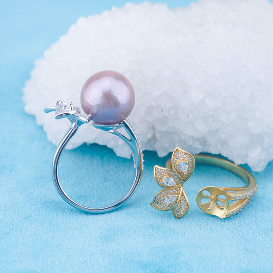 re010953 DIY 9-11mm Natural Freshwater pearl Ring accessory 925 sterling silver Adjustable size engagement ring for women