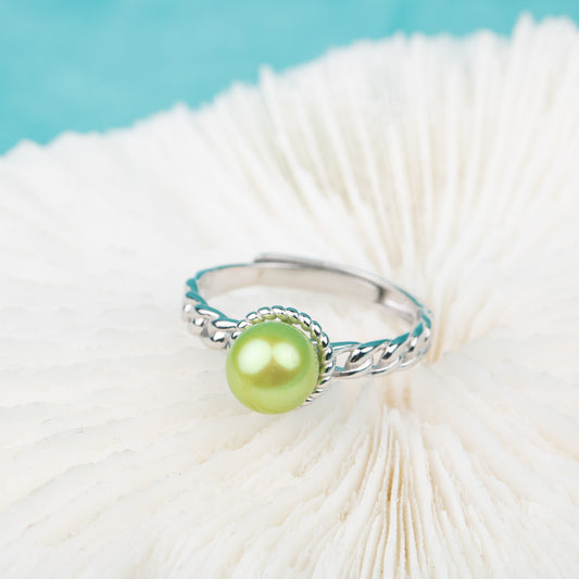 r030580 DIY 7-8mm Natural Freshwater pearl Ring accessory 925 sterling silver Adjustable size engagement jewelry ring for women