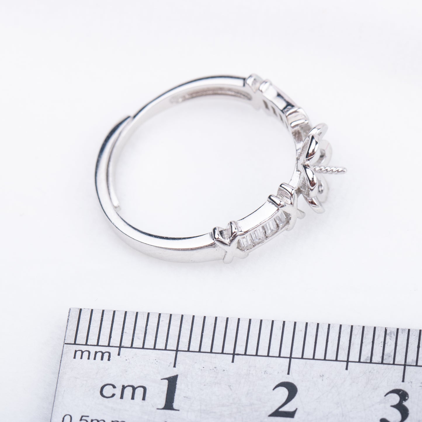 r010679 DIY 7-8mm Natural Freshwater pearl Ring accessory 925 sterling silver Adjustable size engagement jewelry ring for women