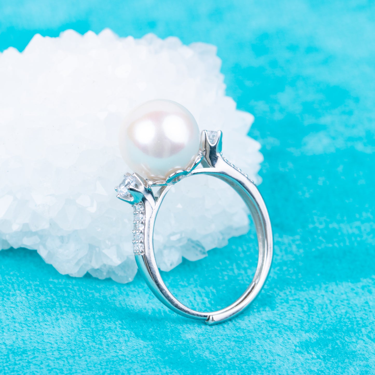 re010844DIY 9-11mm Natural Freshwater pearl Ring accessory 925 sterling silver Adjustable size engagement jewelry ring for women